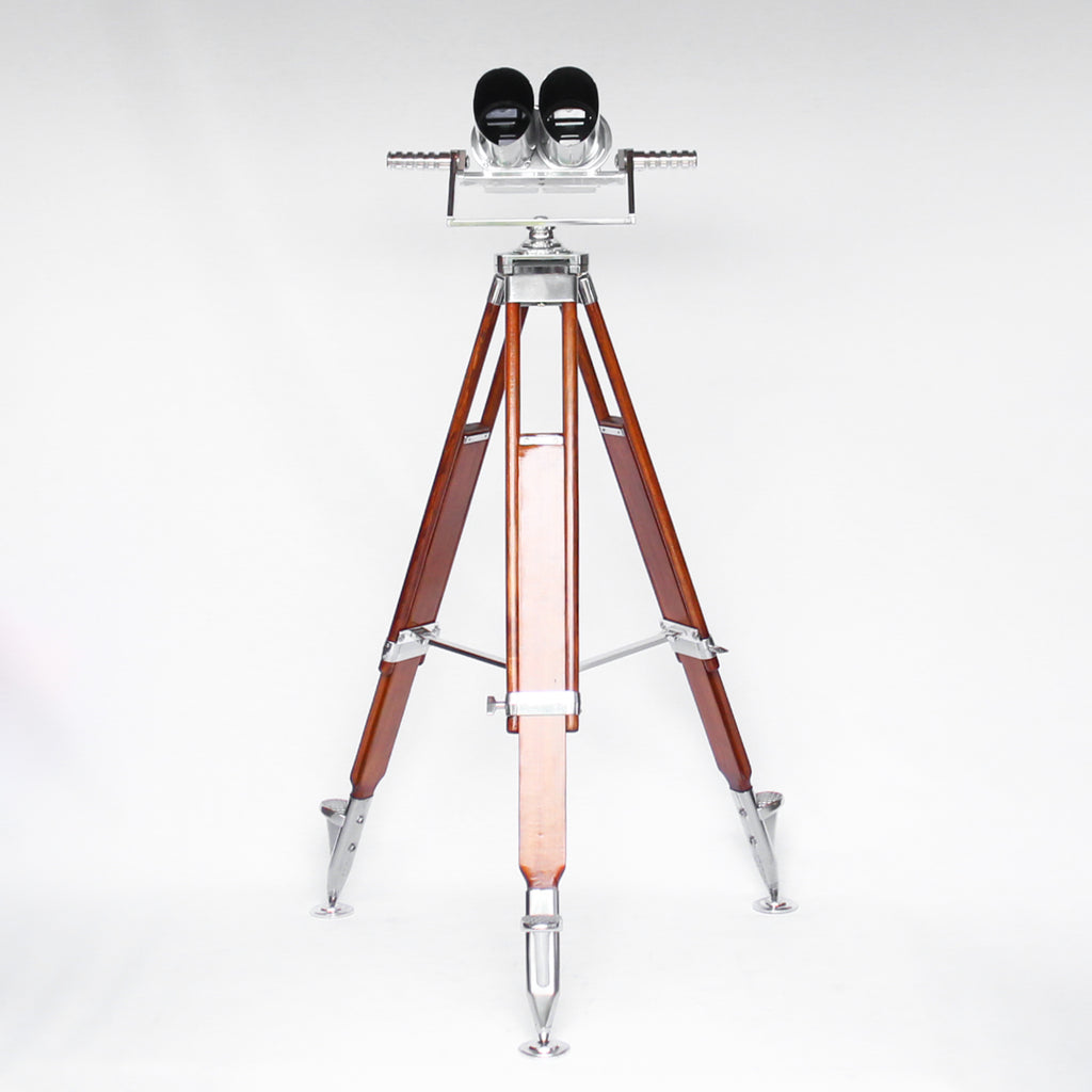 Zeiss German WWII 10X80 anti-aircraft binoculars. Designed in 1946 by Emil Busch for the Zeiss company under the codename CXN. Military grade steel, glass and wood on a custom made centre mount and tripod at Jeroen Markies.