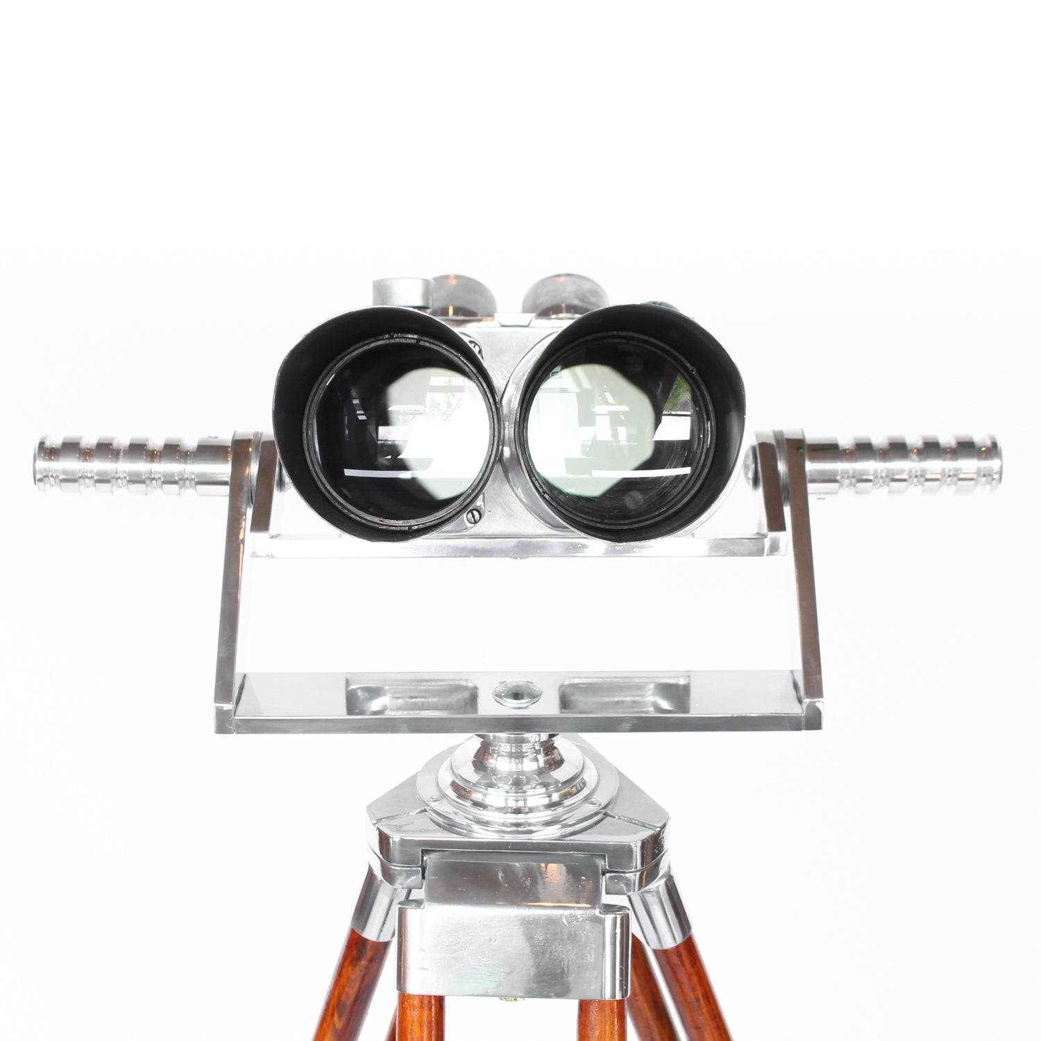 Zeiss German WWII 10X80 anti-aircraft binoculars. Designed in 1946 by Emil Busch for the Zeiss company under the codename CXN. Military grade steel, glass and wood on a custom made centre mount and tripod at Jeroen Markies.