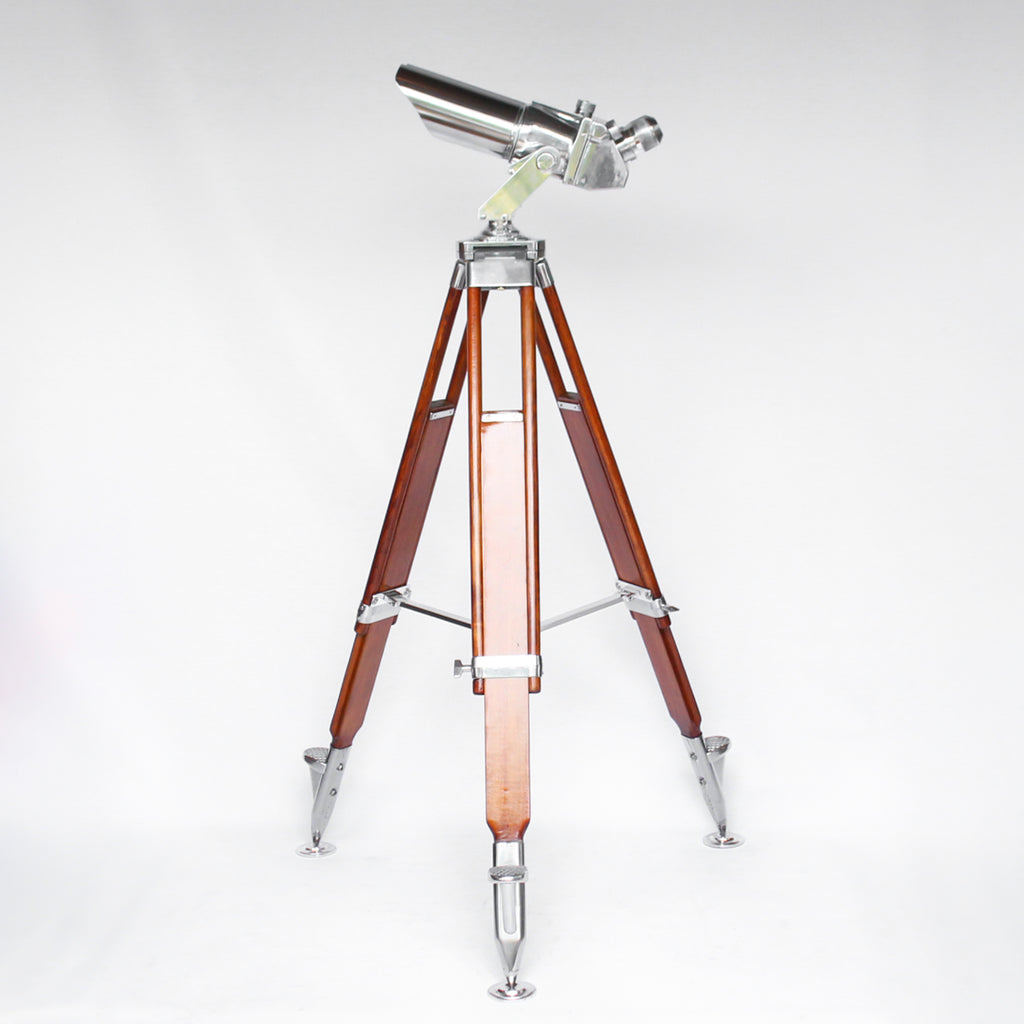 Zeiss German WWII 10X80 anti-aircraft binoculars. Designed in 1946 by Emil Busch for the Zeiss company under the codename CXN. Military grade steel, glass and wood on a custom made centre mount and tripod at Jeroen Markies.