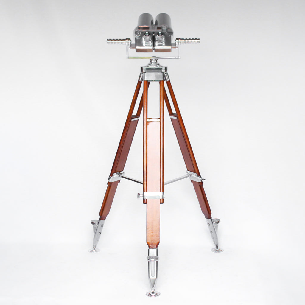 Zeiss German WWII 10X80 anti-aircraft binoculars. Designed in 1946 by Emil Busch for the Zeiss company under the codename CXN. Military grade steel, glass and wood on a custom made centre mount and tripod at Jeroen Markies.