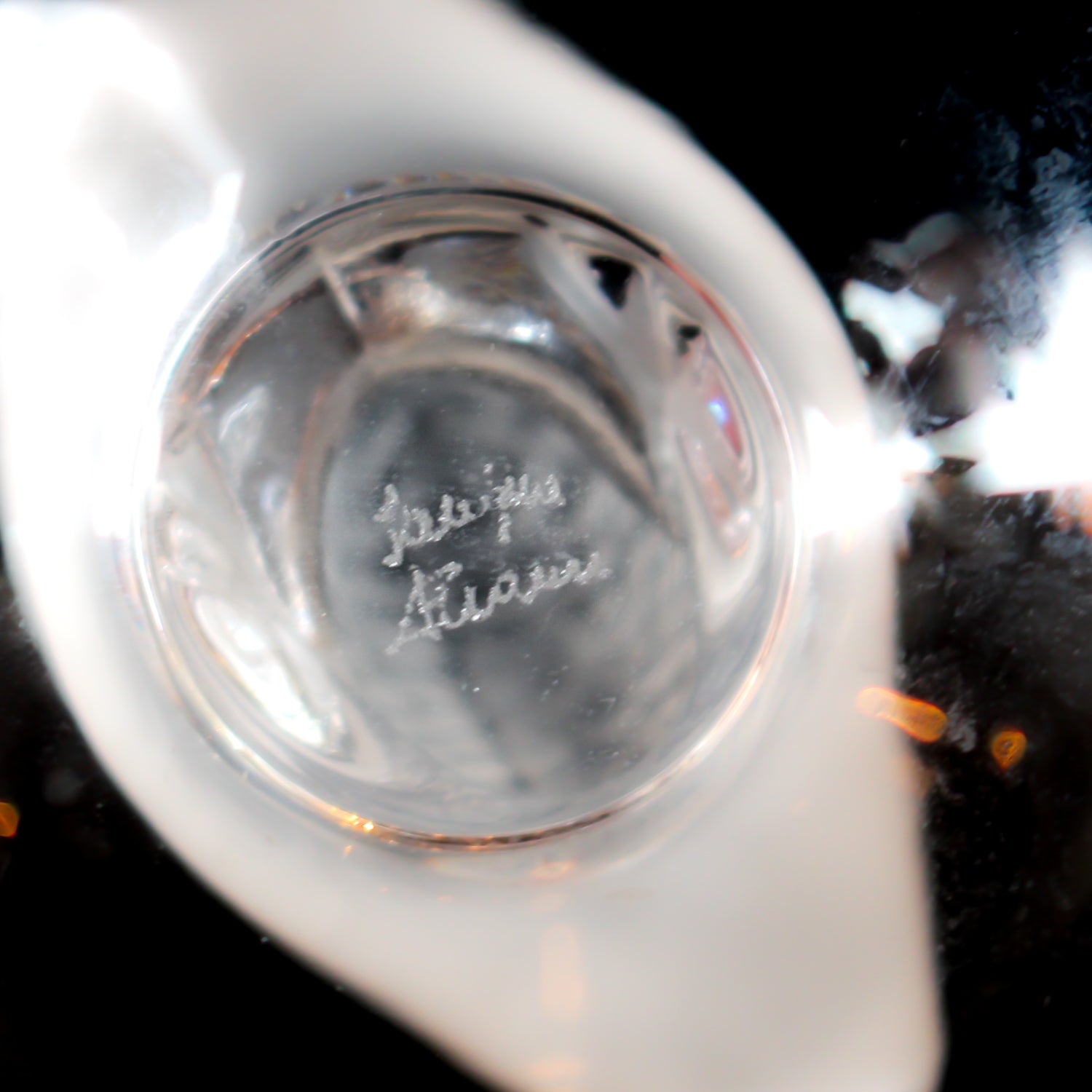 Detailed crystal ring dish by Lalique. Clear dish base topped with a frosted crystal Partridge. Signed to base at Jeroen Markies.