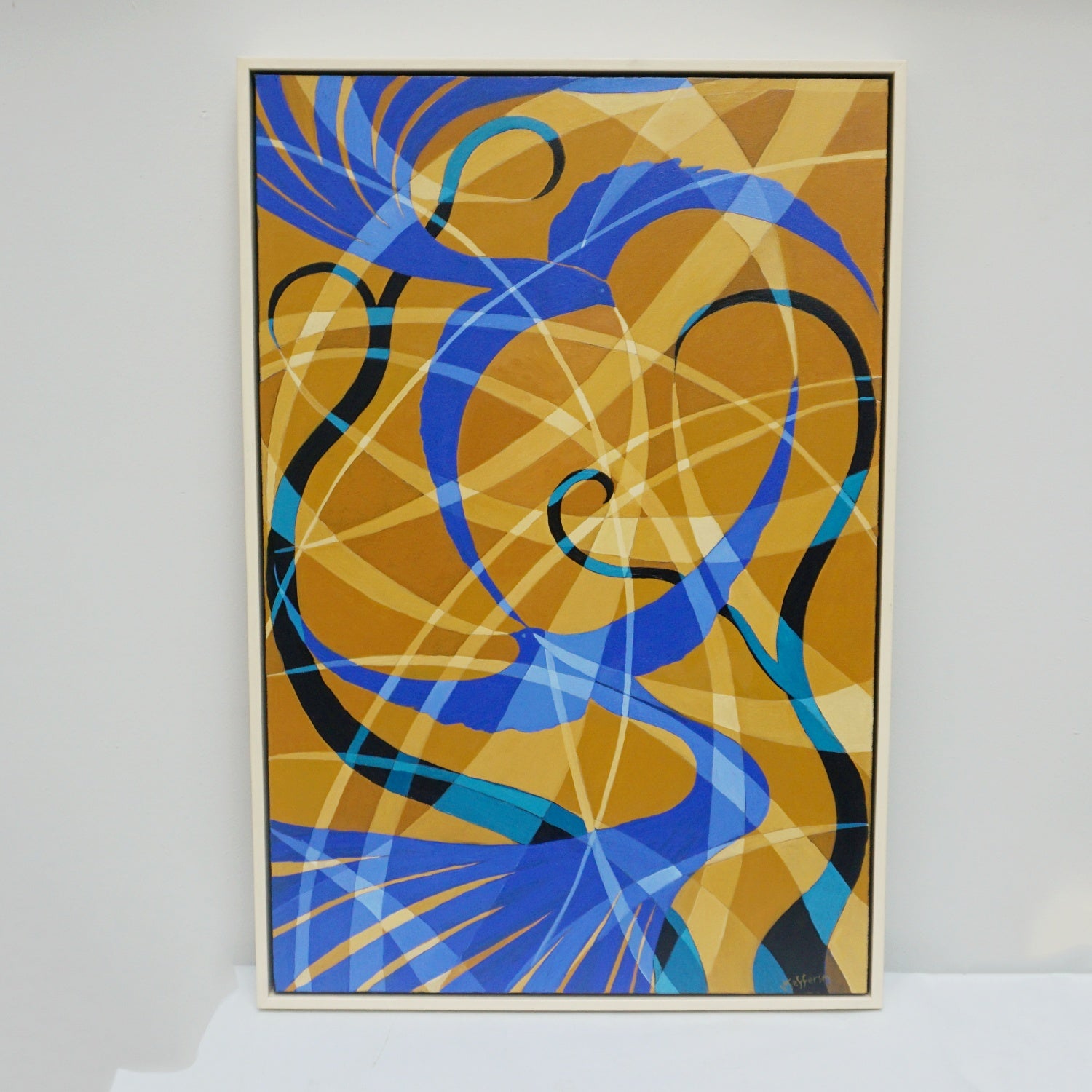 'Bliue Love Birds' Contemporary Oil On Canvas Painting by Vera Jefferson - Jeroen Markies Art Deco