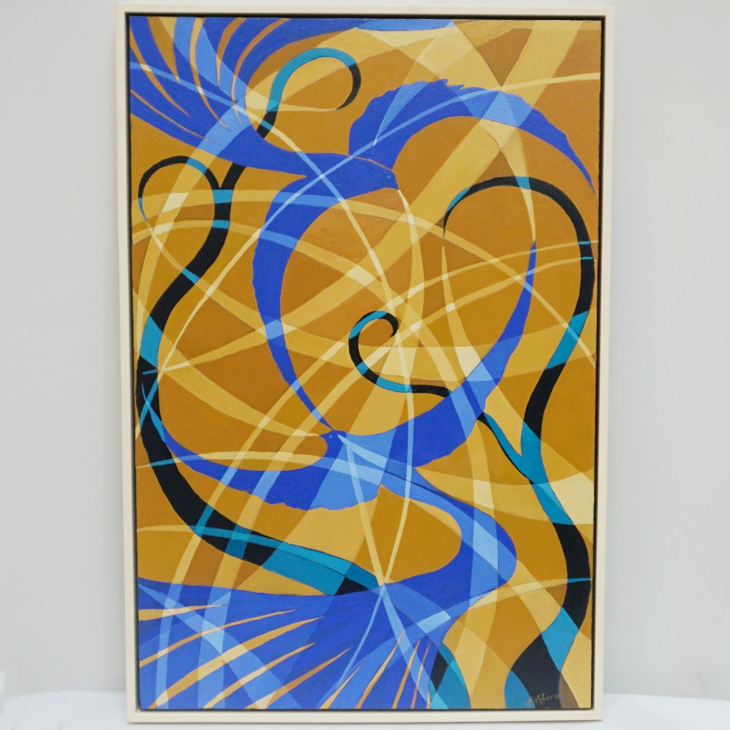 'Bliue Love Birds' Contemporary Oil On Canvas Painting by Vera Jefferson - Jeroen Markies Art Deco