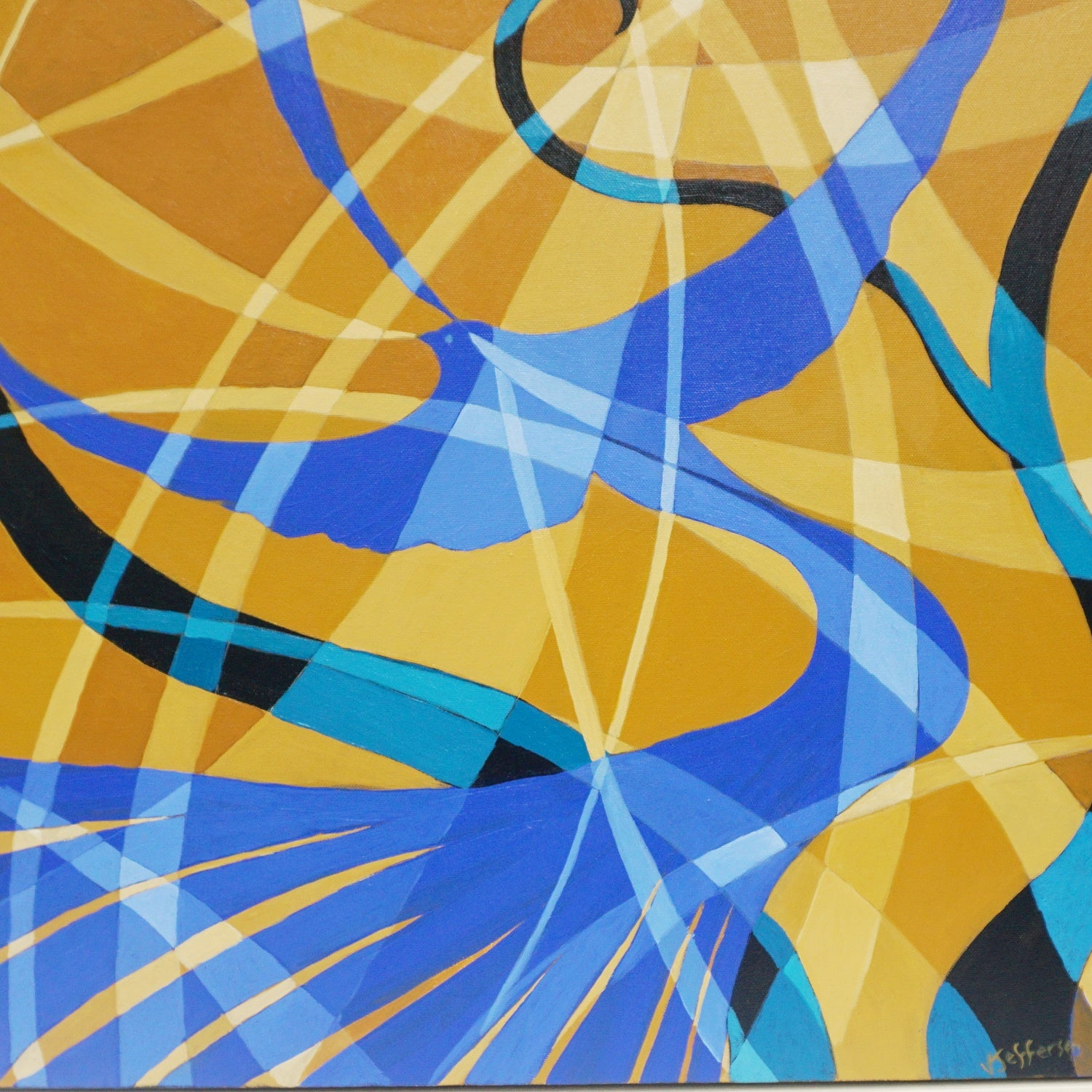 'Bliue Love Birds' Contemporary Oil On Canvas Painting by Vera Jefferson - Jeroen Markies Art Deco