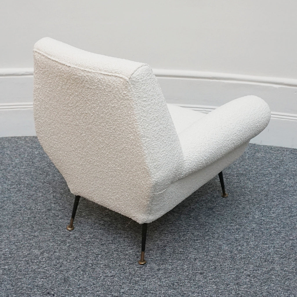 Mid-Century Modern Italian Lounge Chairs-White Boucle Upholstery-Gigi Raddice- Minotti - Jeroen Markies Art Deco