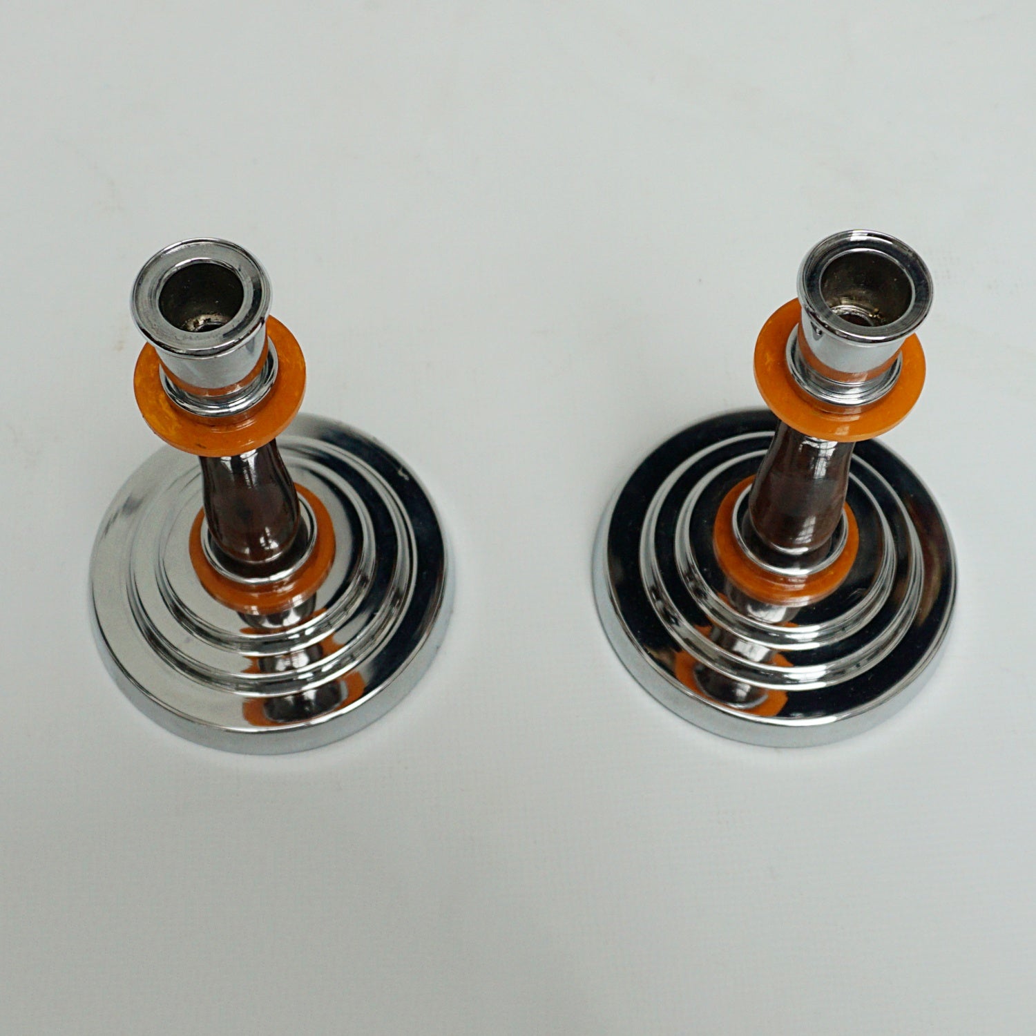 Pair of Vintage Art Deco Bakelite and Chromed Metal Candlesticks - Jeroen Markies Art Deco