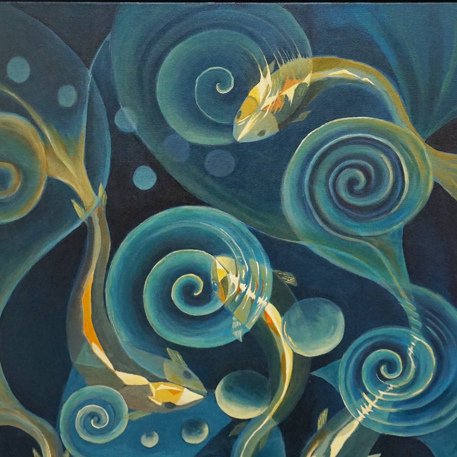 Oil on Canvas Contemporary Painting by Vera jefferson showing Carp stylised Art Deco Art - Jeroen Markies Art Deco