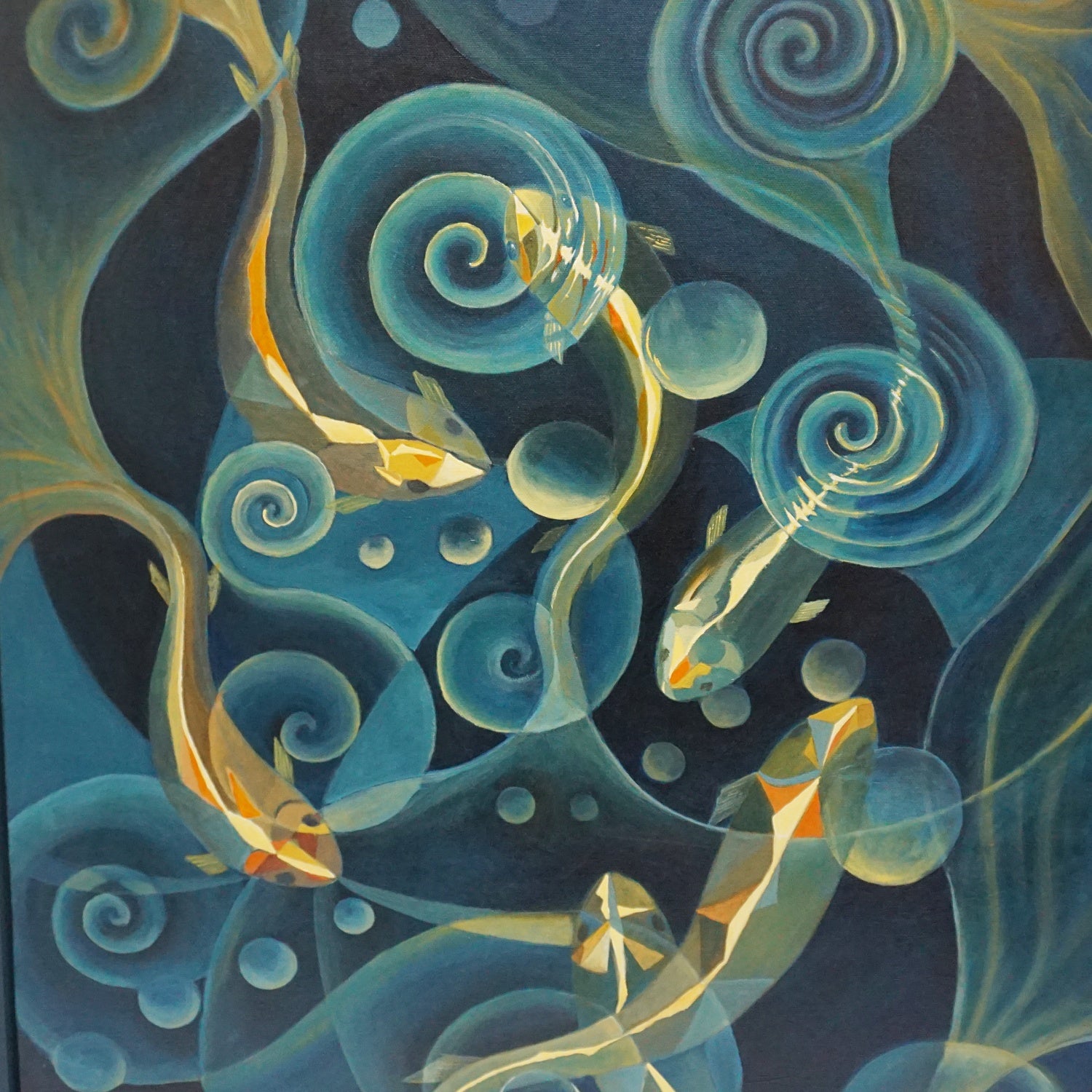 Oil on Canvas Contemporary Painting by Vera jefferson showing Carp stylised Art Deco Art - Jeroen Markies Art Deco