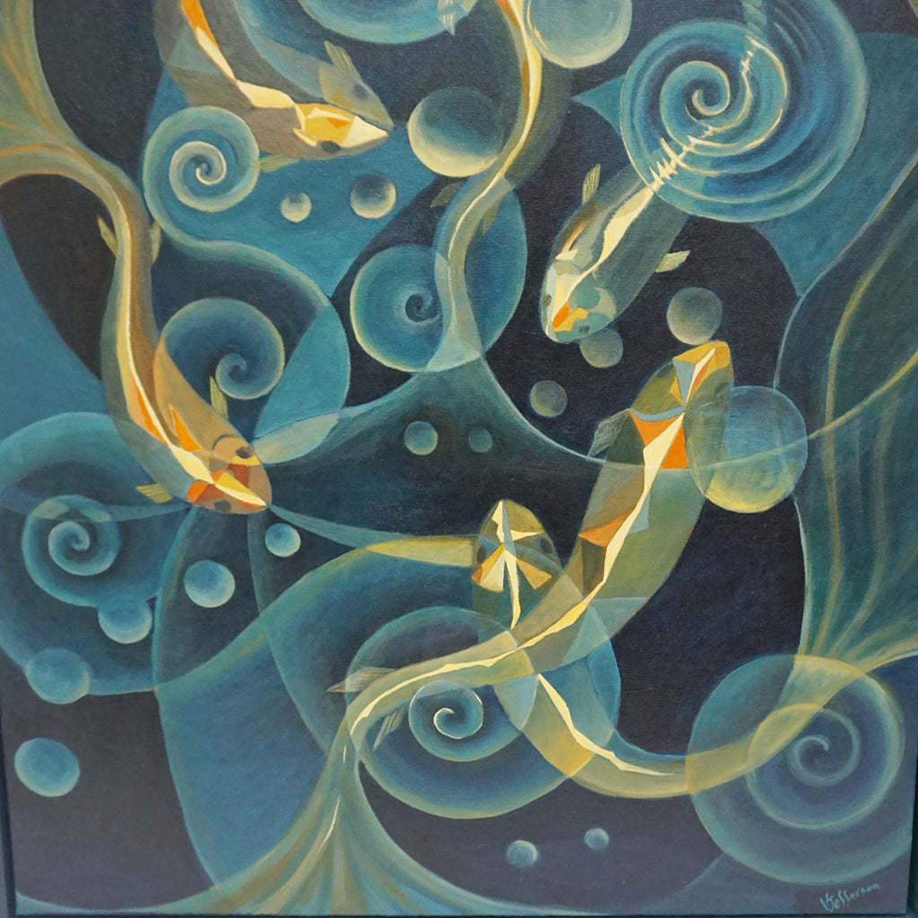 Oil on Canvas Contemporary Painting by Vera jefferson showing Carp stylised Art Deco Art - Jeroen Markies Art Deco