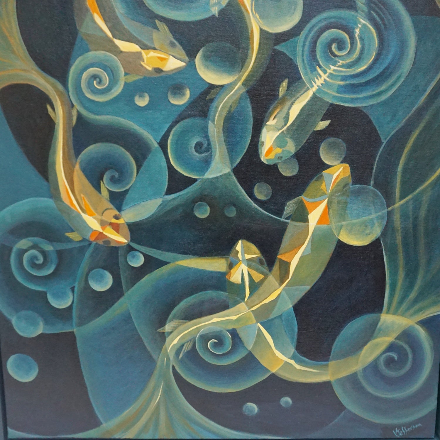 Oil on Canvas Contemporary Painting by Vera jefferson showing Carp stylised Art Deco Art - Jeroen Markies Art Deco