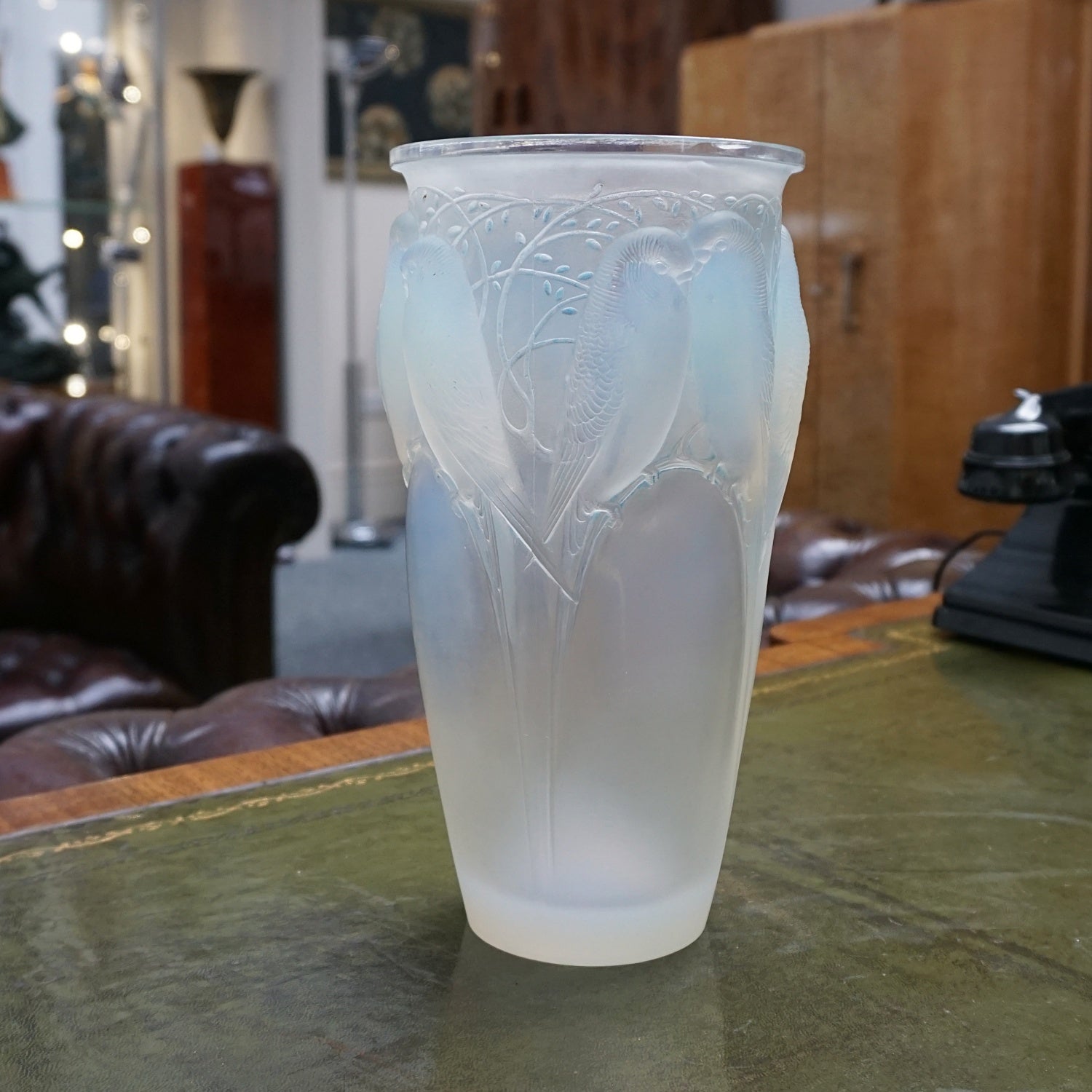 Rene Lalique Ceylan Vase Original Blue Opalescent Vase Circa 1930 French - Jeroen Markies Art Deco