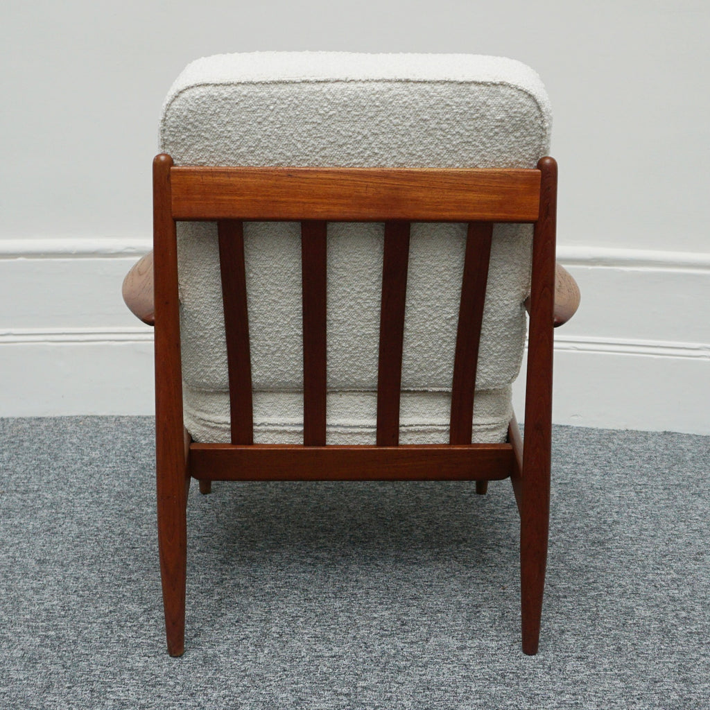 Vintage 1960's Grete Jalk for France & Son Danish Easy Chair Teak and White Boucle - Jeroen Markies Art Deco