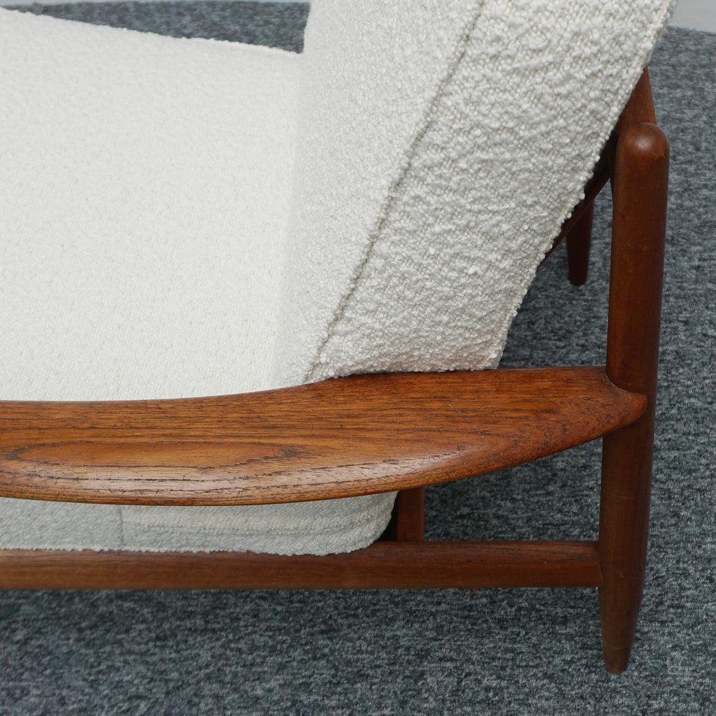 Vintage 1960's Grete Jalk for France & Son Danish Easy Chair Teak and White Boucle - Jeroen Markies Art Deco