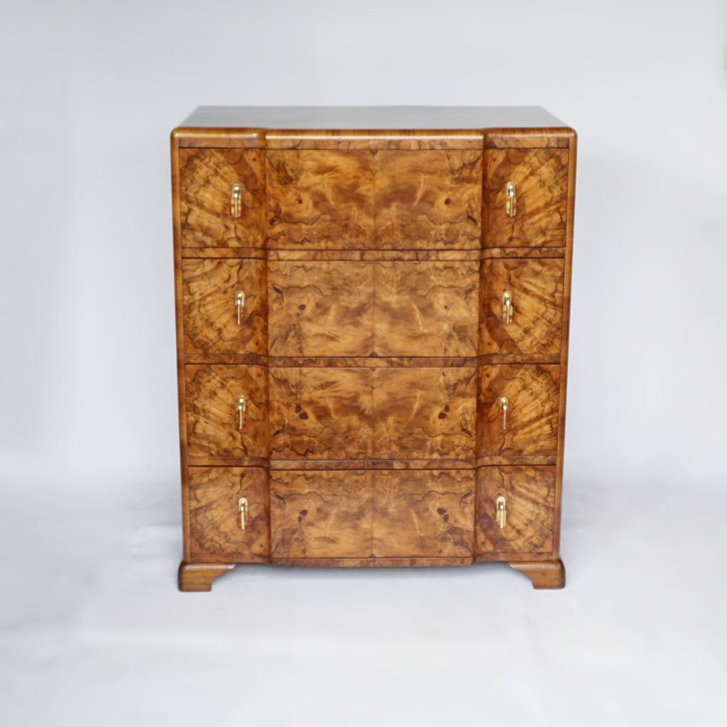 An Art Deco Chest of Four Drawers Burr Walnut Veneered - Jeroen Markies Art Deco