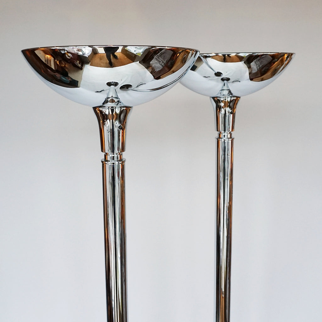 Pair of Art Deco Chromed Metal Uplighters - Jeroen Markies Art Deco