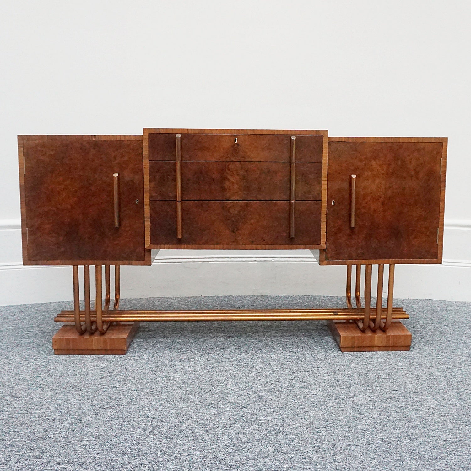 Original Art Deco Furniture-Vintage Sideboard-Burr Walnut Copper Furniture-Jeroen Markies Art Deco