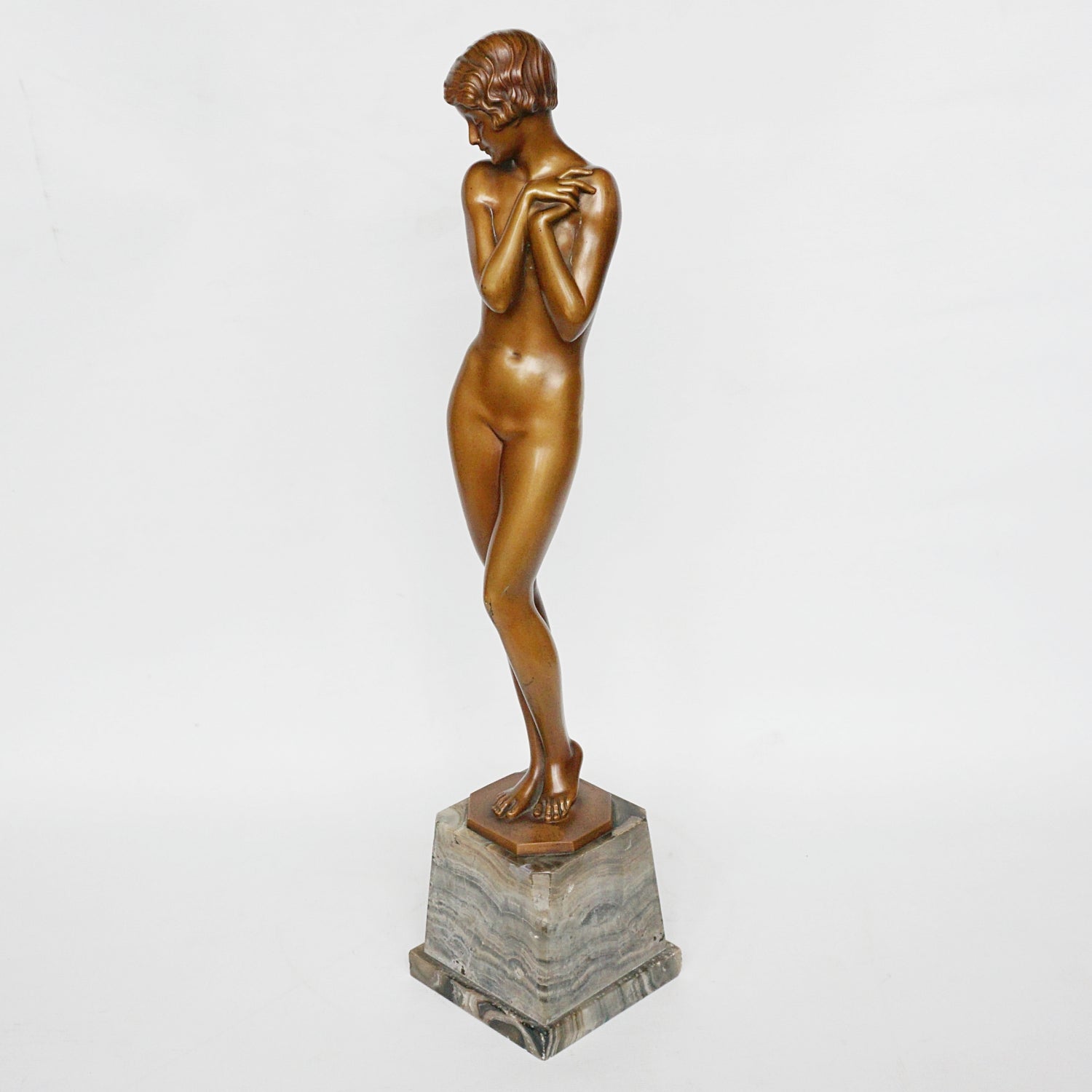 Josef Lorenzl 'Coy Maiden' an Art Deco Bronze Sculpture by Josef Lorenzl - Jeroen Markies Art Deco