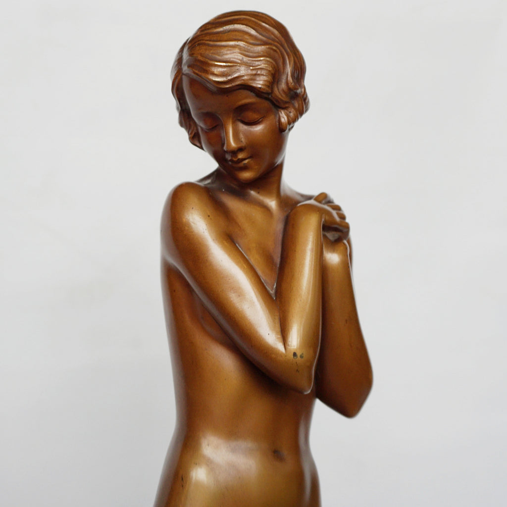 Josef Lorenzl 'Coy Maiden' an Art Deco Bronze Sculpture by Josef Lorenzl - Jeroen Markies Art Deco