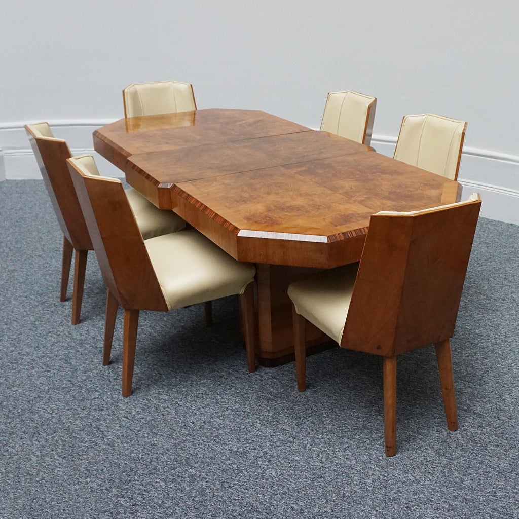 Art Deco Six Seat Dining Suite Burr Walnut - Jeroen Markies Art Deco - Original Art Deco 1935