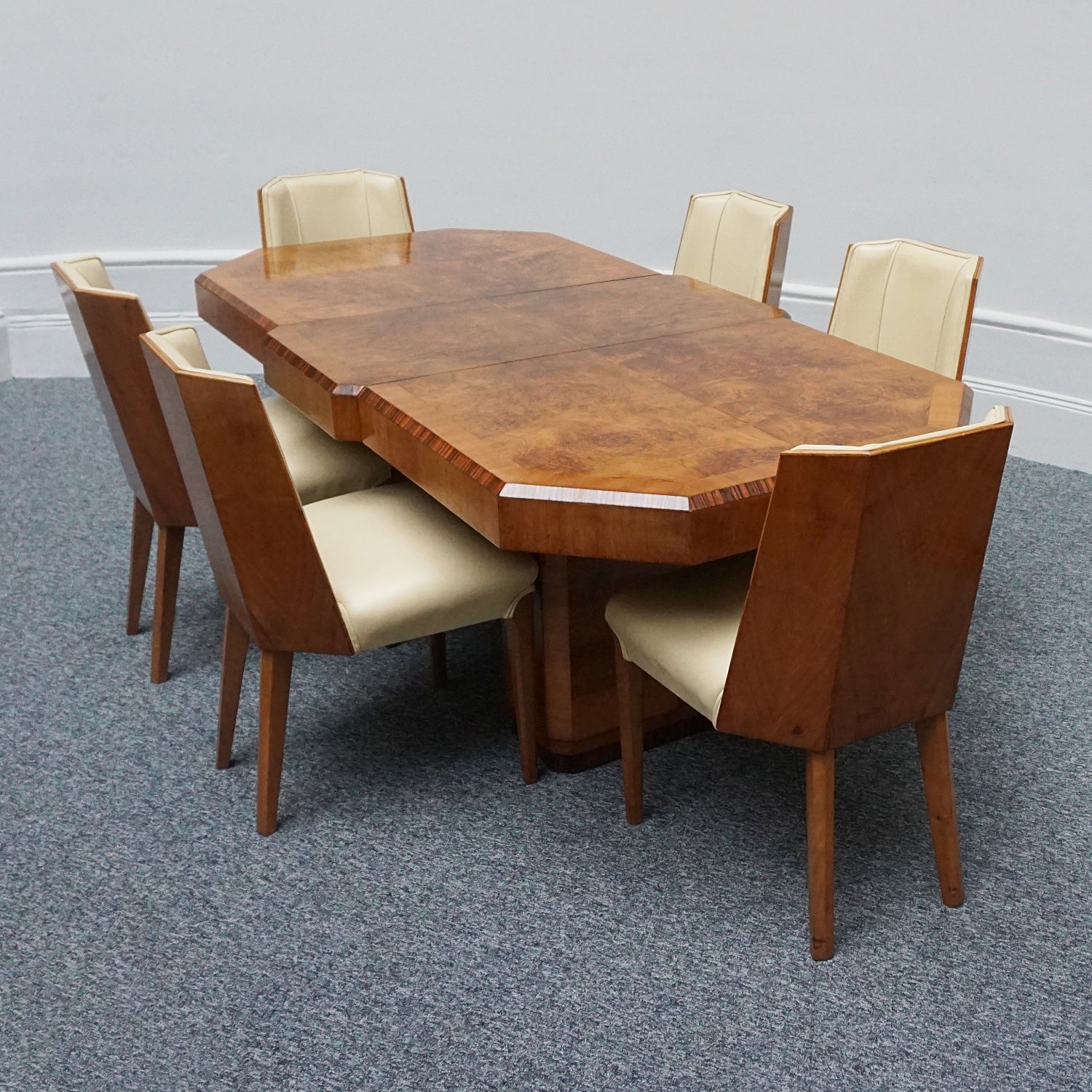 Art Deco Six Seat Dining Suite Burr Walnut - Jeroen Markies Art Deco - Original Art Deco 1935