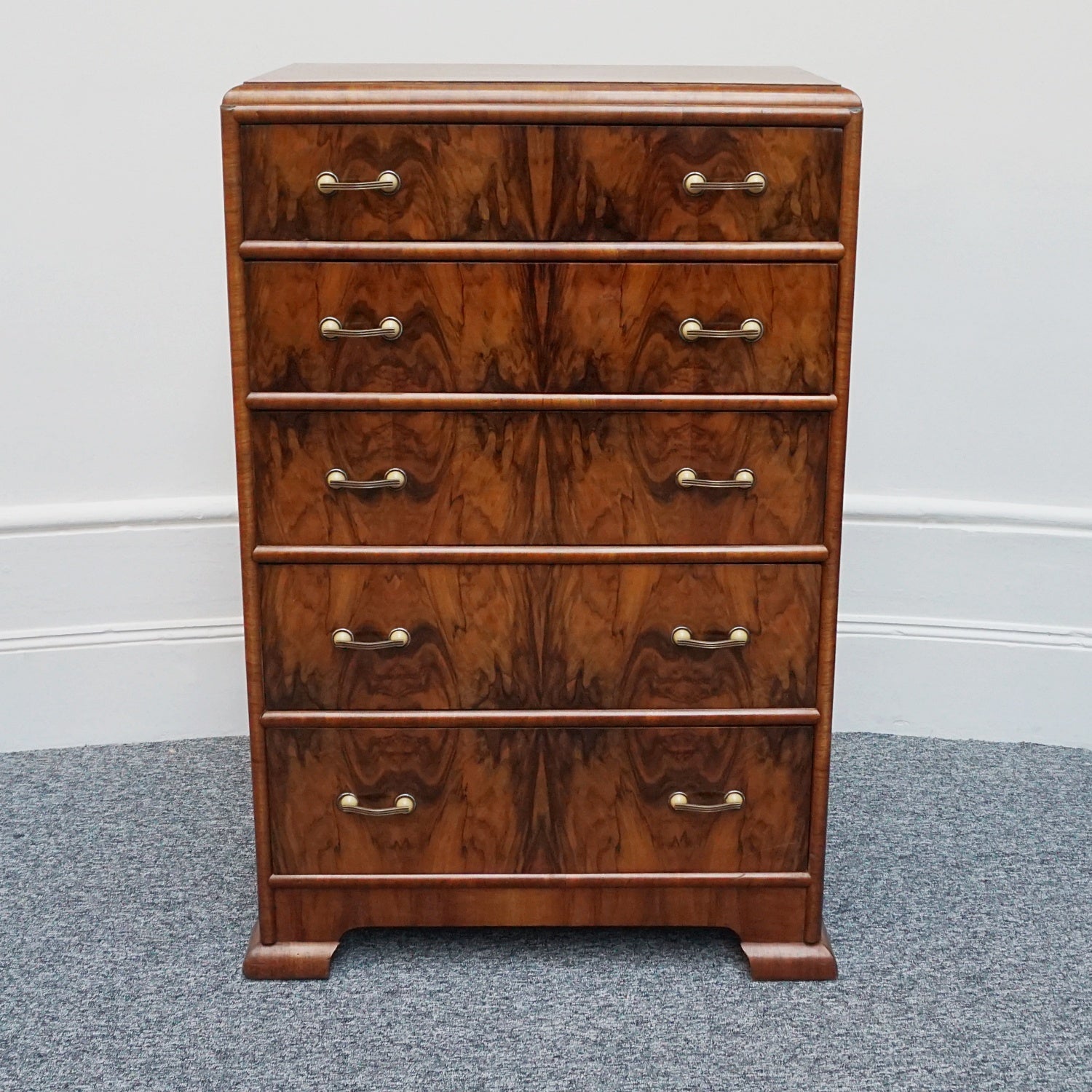 Original Art Deco Burr and Figured Walnut Chest of Drawers - Jeroen Markies Art DecoVintage 1930's Art Deco Chest of Drawers-Burr Walnut-English Art Deco- Jeroen Markies Art Deco