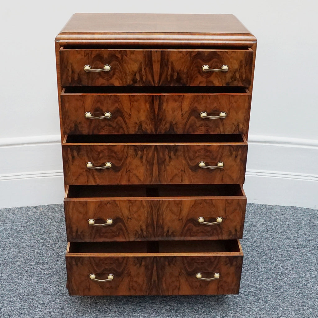 Original Art Deco Burr and Figured Walnut Chest of Drawers - Jeroen Markies Art Deco