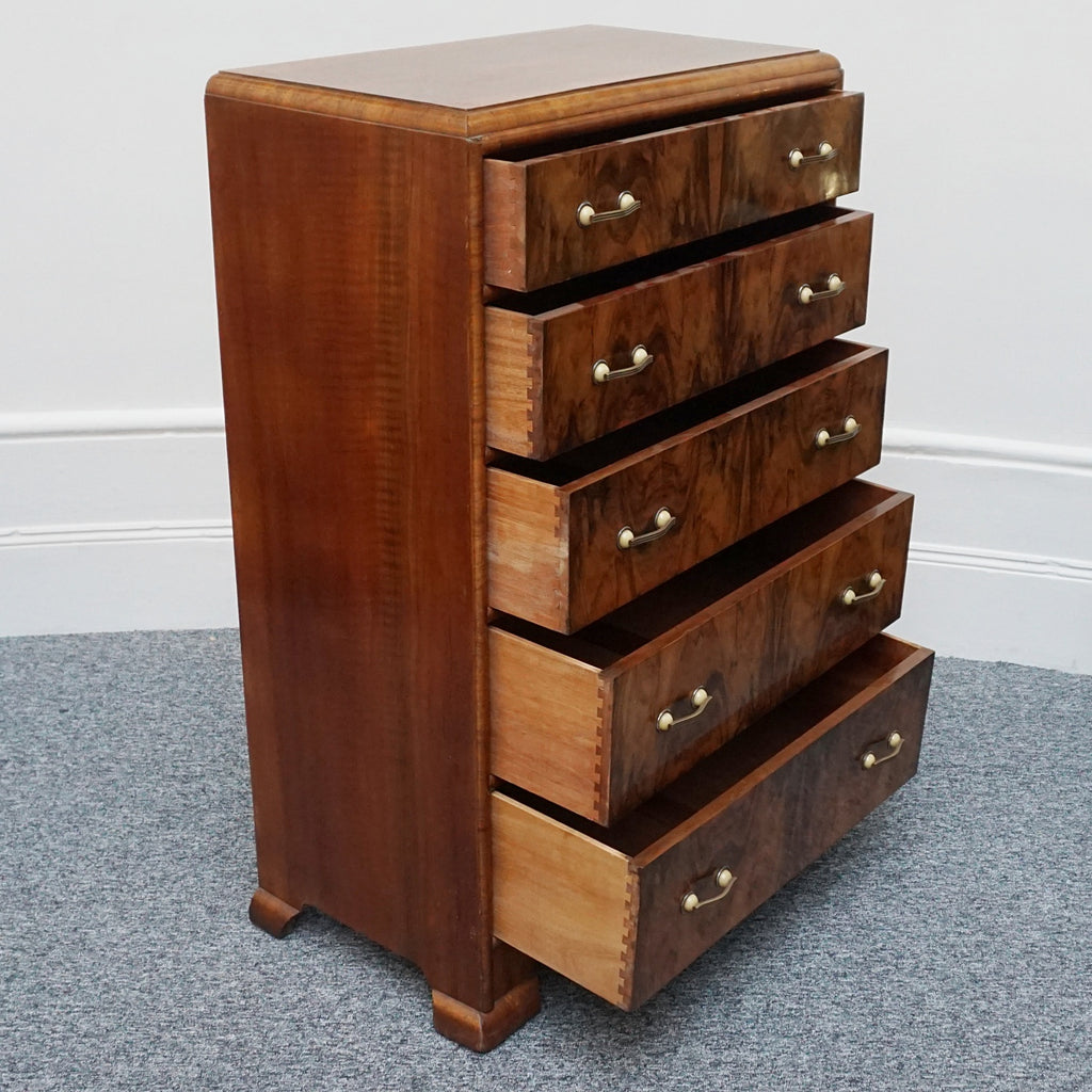 Original Art Deco Burr and Figured Walnut Chest of Drawers - Jeroen Markies Art Deco