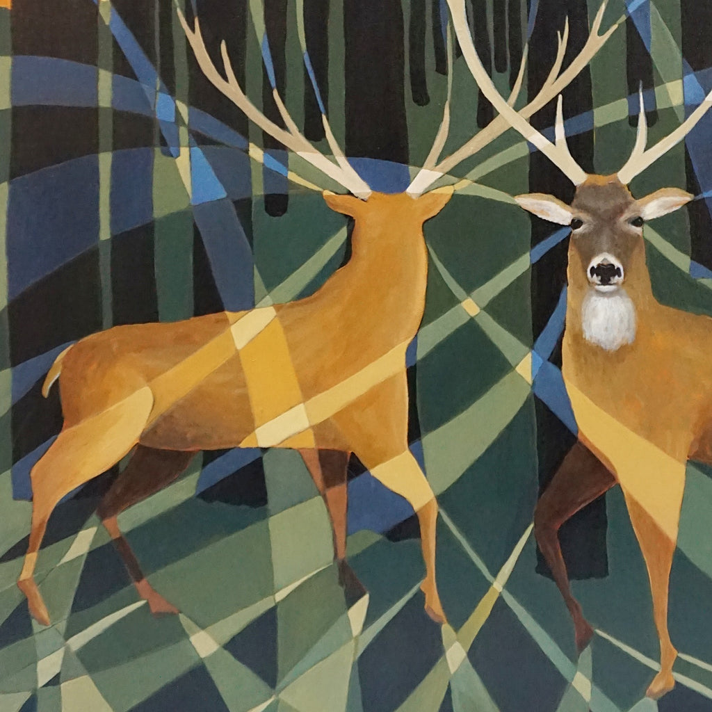 Vera Jefferson Forest Stags Oil on Canvas Painting - Jeroen Markies Art Deco