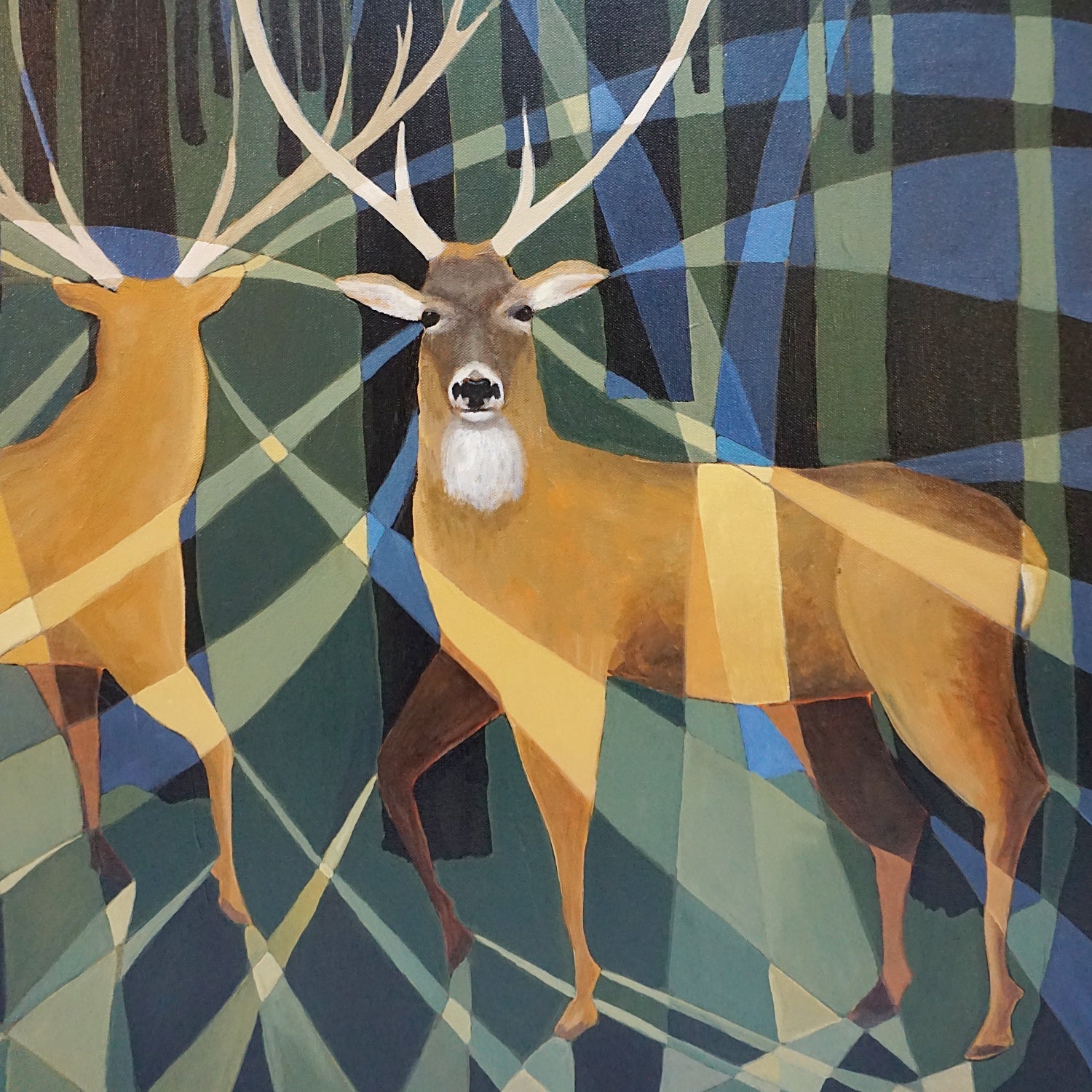 Vera Jefferson Forest Stags Oil on Canvas Painting - Jeroen Markies Art Deco