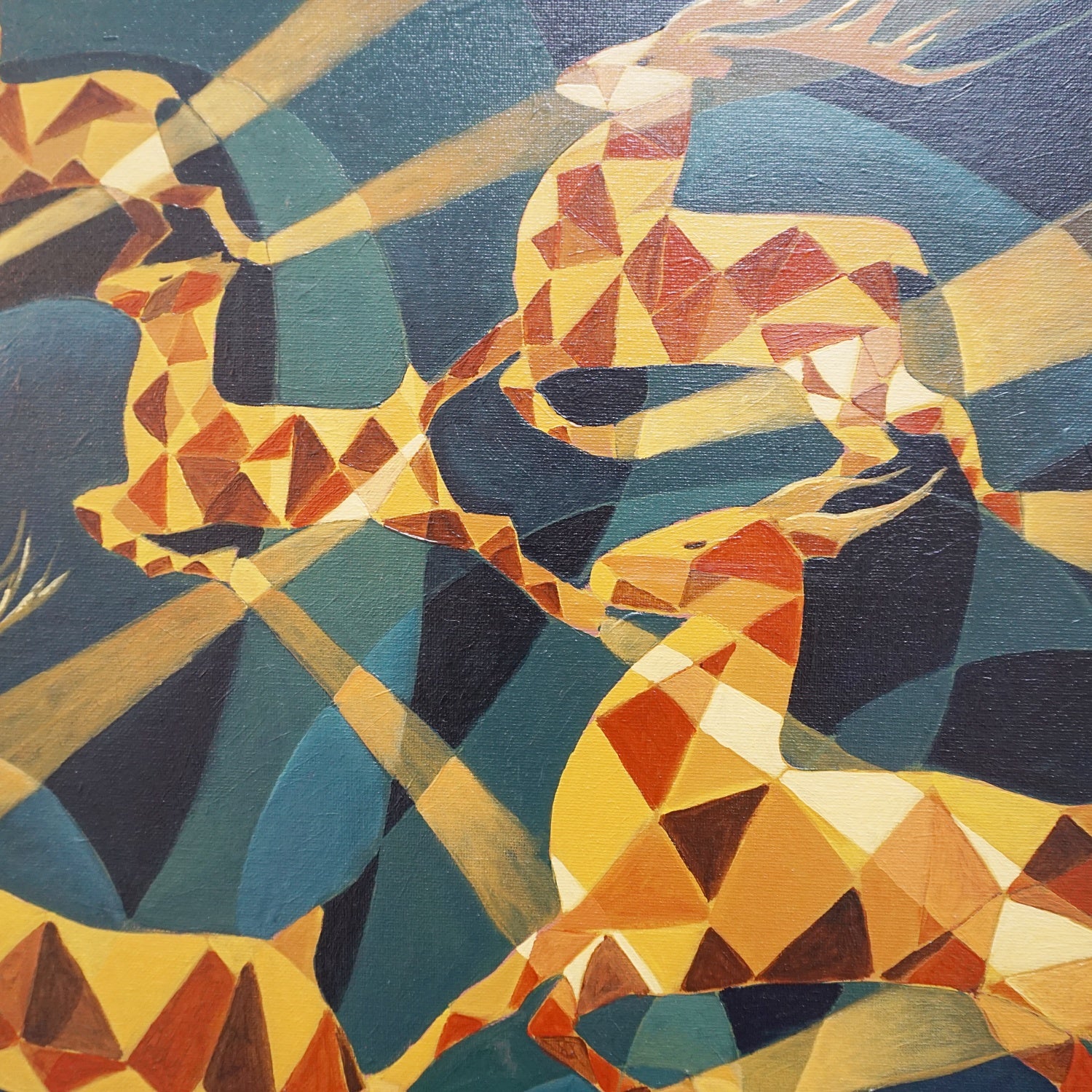'Deers In Sunlight'. An Art Deco Style Contemporary painting by Vera Jefferson