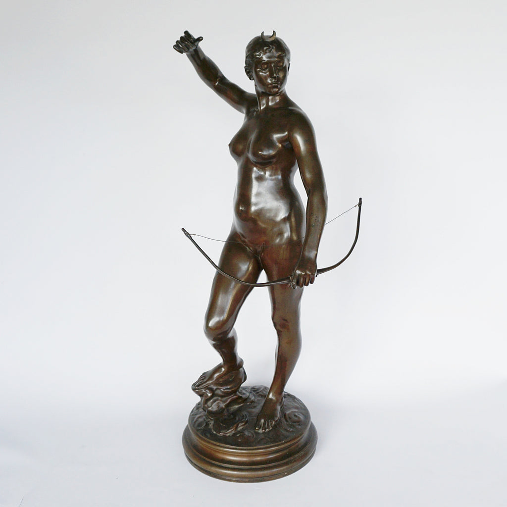Art Nouveau Bronze Sculpture of Diana the Huntress by Jean Alexandre Joseph Falguiére French, Circa 1890