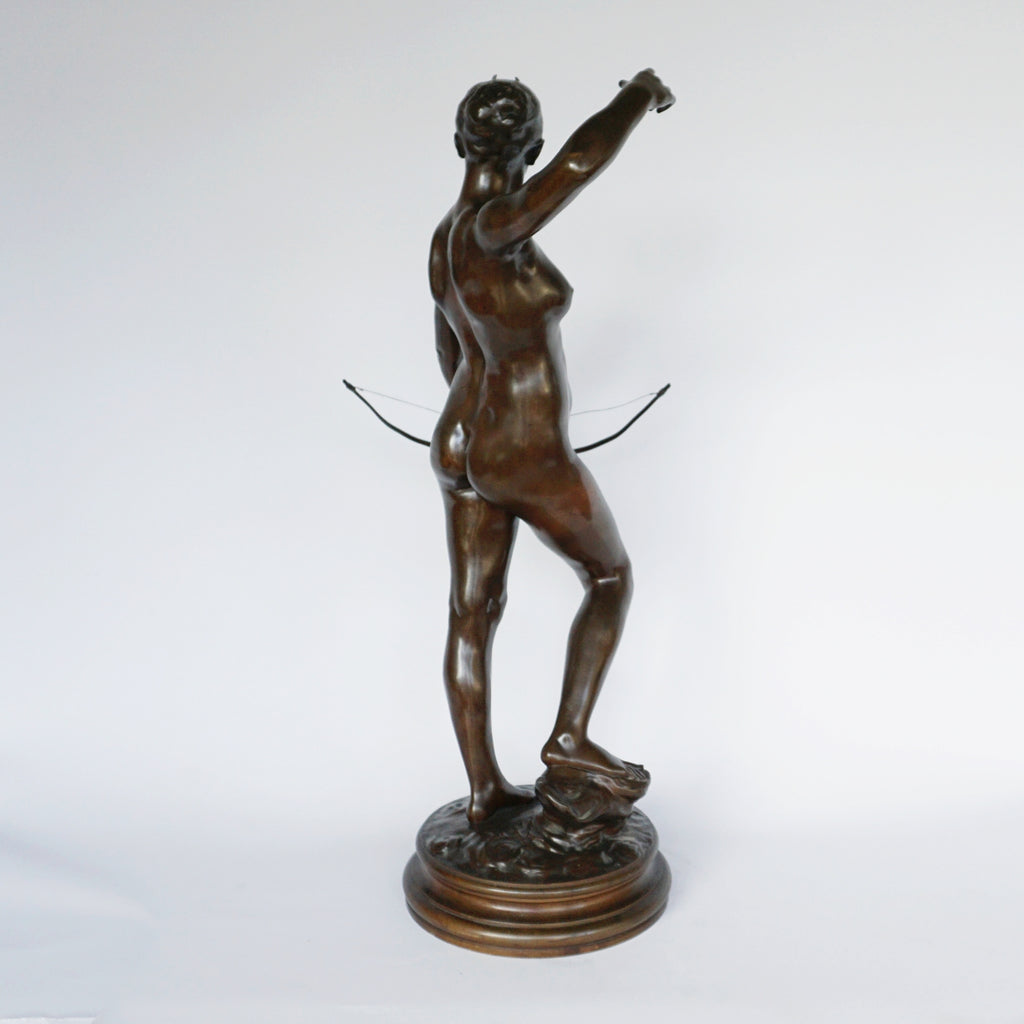 Art Nouveau Bronze Sculpture of Diana the Huntress by Jean Alexandre Joseph Falguiére French, Circa 1890