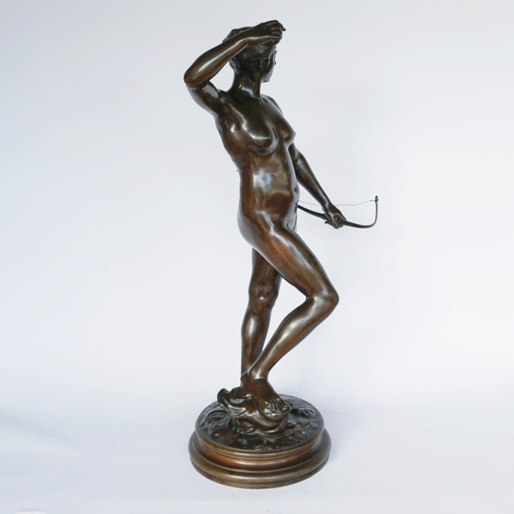 Art Nouveau Bronze Sculpture of Diana the Huntress by Jean Alexandre Joseph Falguiére French, Circa 1890