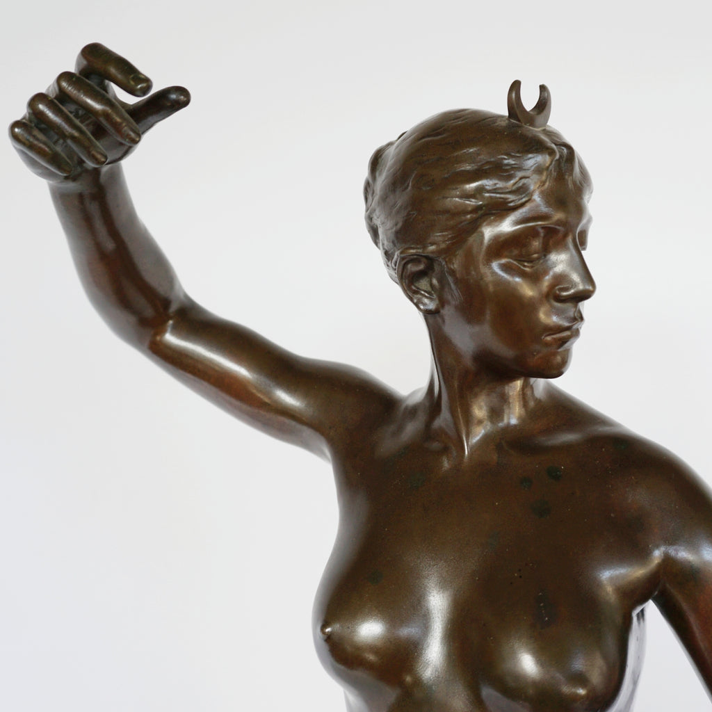 Art Nouveau Bronze Sculpture of Diana the Huntress by Jean Alexandre Joseph Falguiére French, Circa 1890