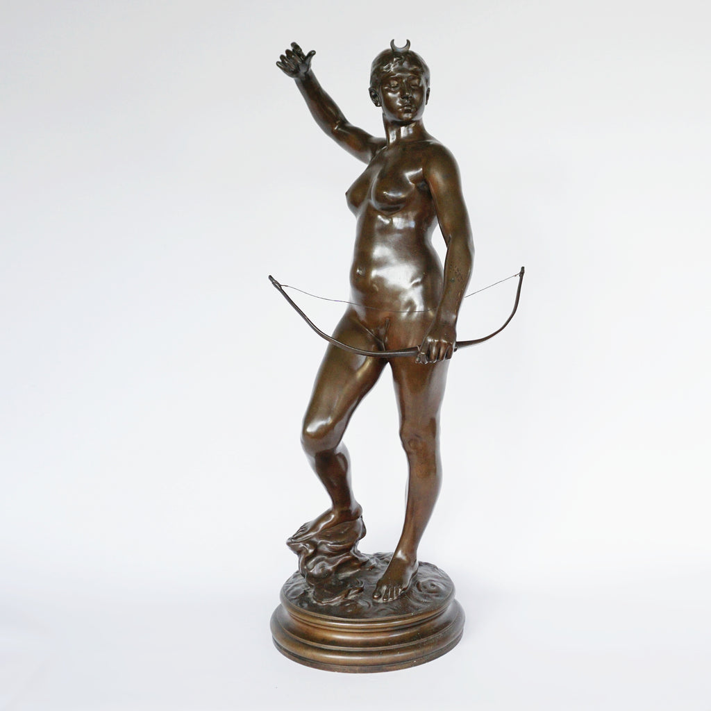 Art Nouveau Bronze Sculpture of Diana the Huntress by Jean Alexandre Joseph Falguiére French, Circa 1890