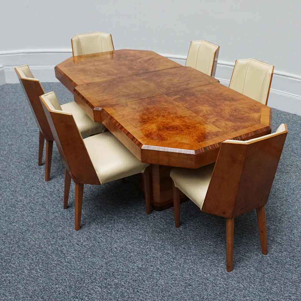 Art Deco Six Seat Dining Suite Burr Walnut - Jeroen Markies Art Deco - Original Art Deco 1935
