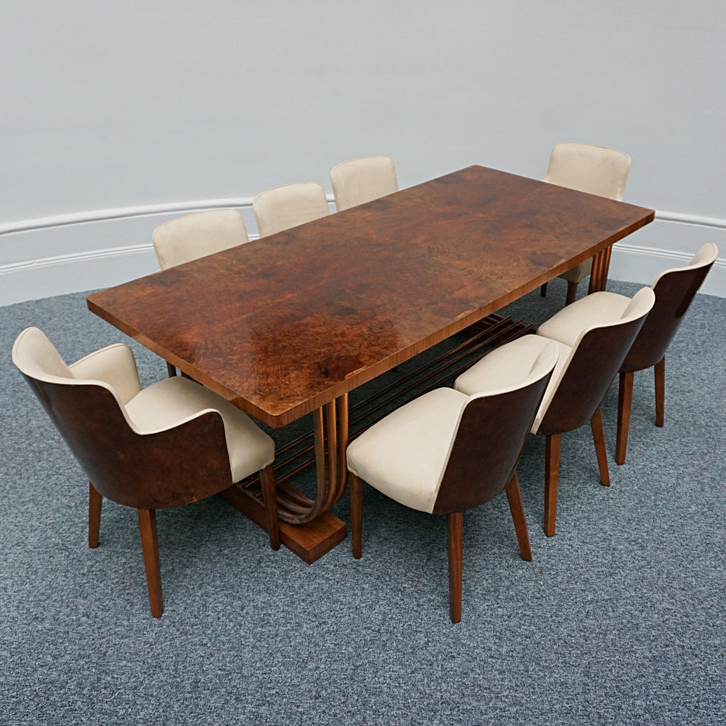 Vintage Art Deco 8 Seater Dining table and chairs Walnut and Copper - Jeroen Markies Art Deco