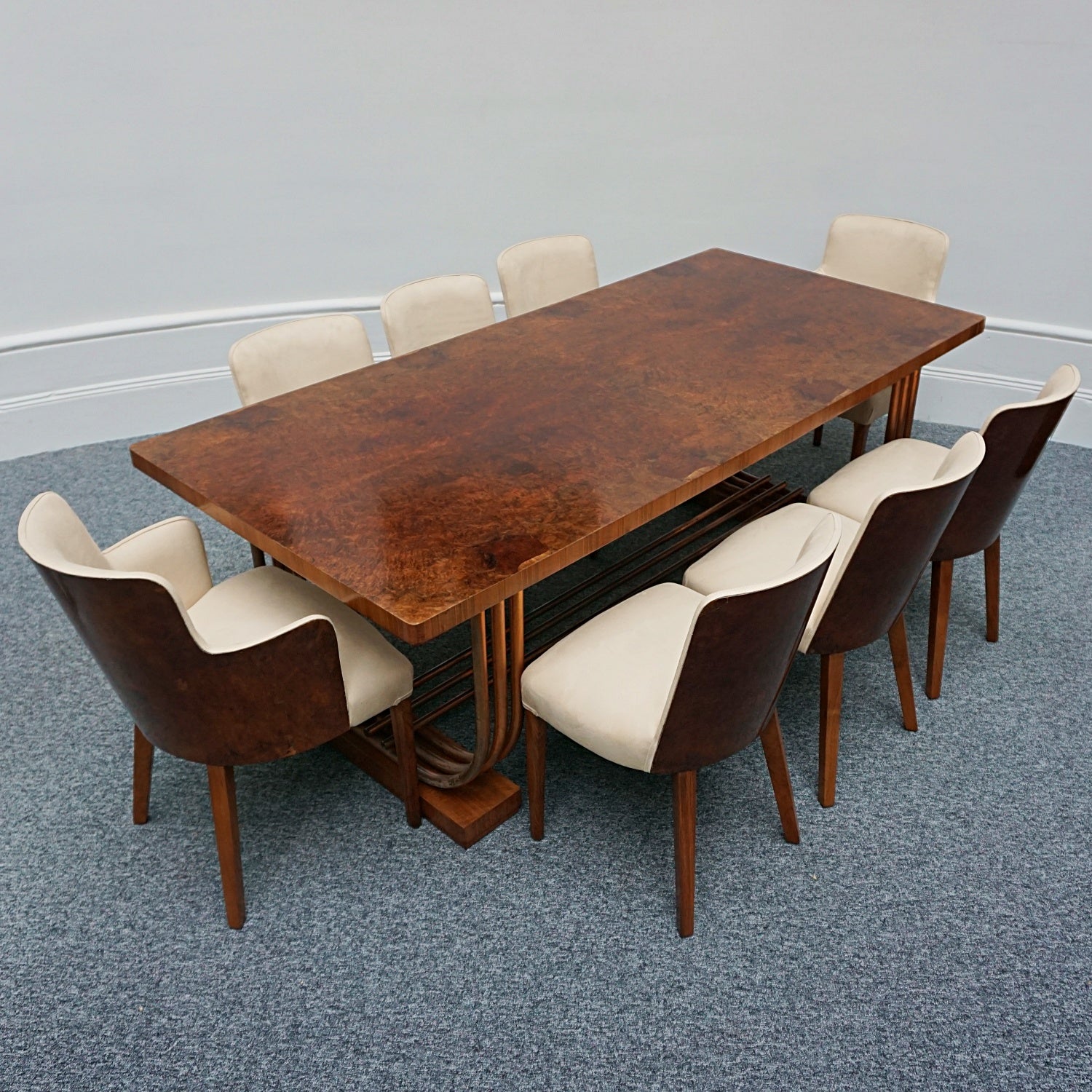 Vintage Art Deco 8 Seater Dining table and chairs Walnut and Copper - Jeroen Markies Art Deco