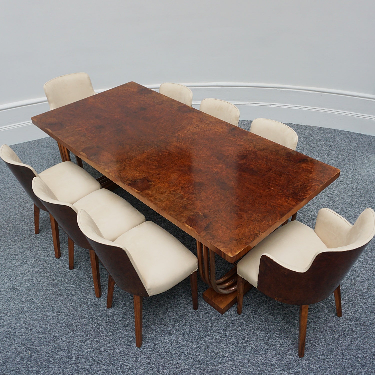 Vintage Art Deco 8 Seater Dining table and chairs Walnut and Copper - Jeroen Markies Art Deco