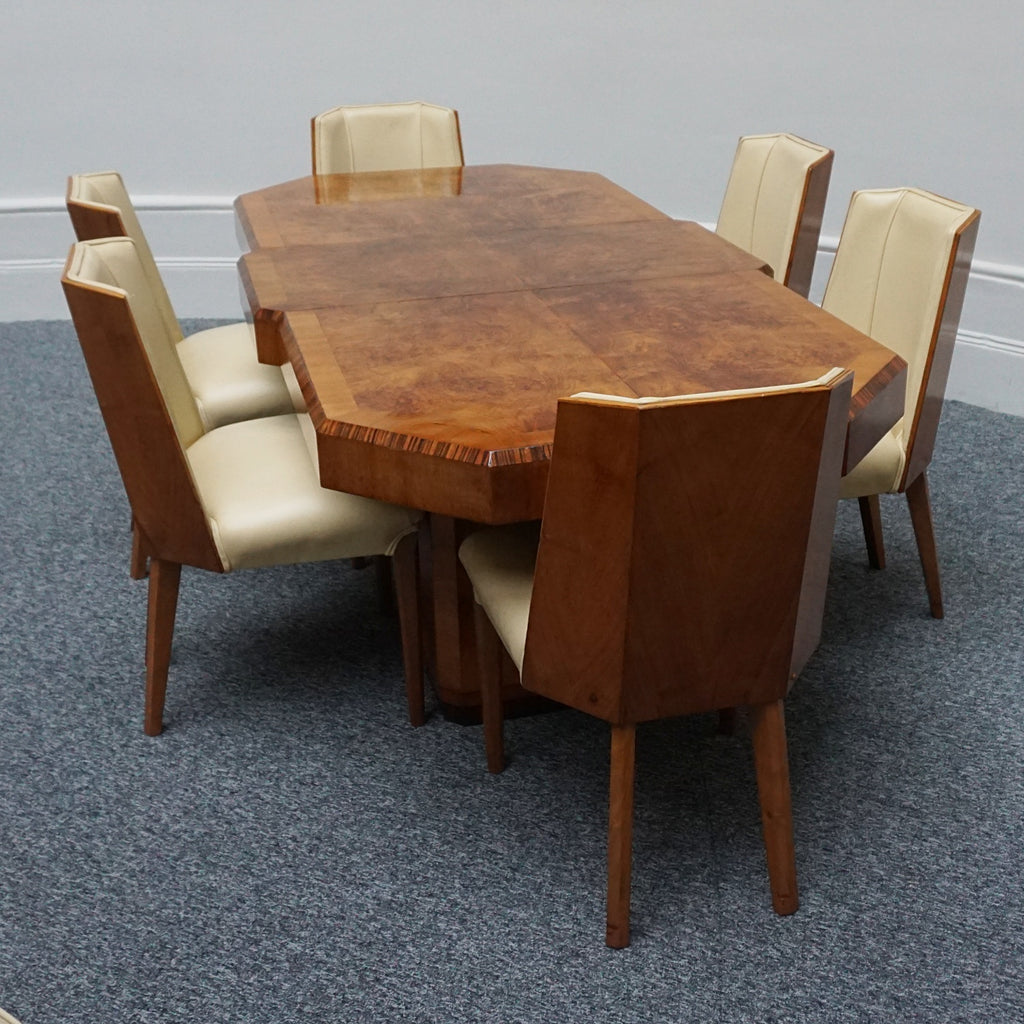 Art Deco Six Seat Dining Suite Burr Walnut - Jeroen Markies Art Deco - Original Art Deco 1935