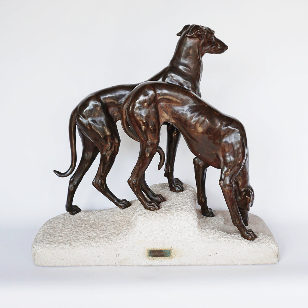 Jules-Edmund Masson French Art Deco Bronze Sculpture of two Greyhounds Jeroen Markies Art Deco