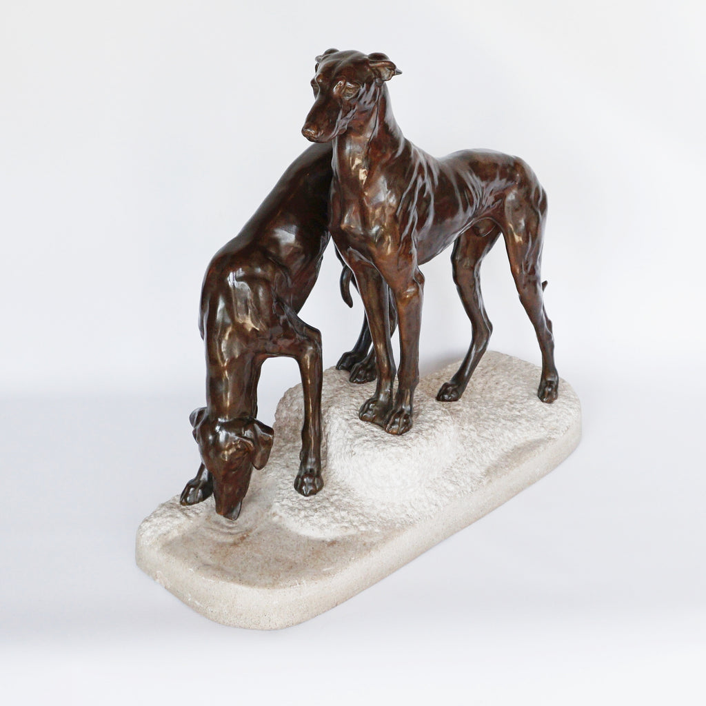Jules-Edmund Masson French Art Deco Bronze Sculpture of two Greyhounds Jeroen Markies Art Deco