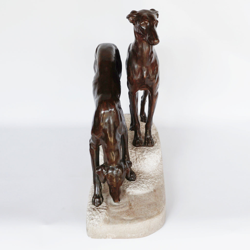 Jules-Edmund Masson French Art Deco Bronze Sculpture of two Greyhounds Jeroen Markies Art Deco