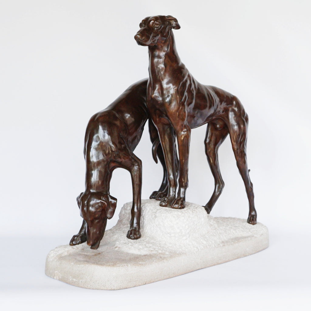 Jules-Edmund Masson French Art Deco Bronze Sculpture of two Greyhounds Jeroen Markies Art Deco