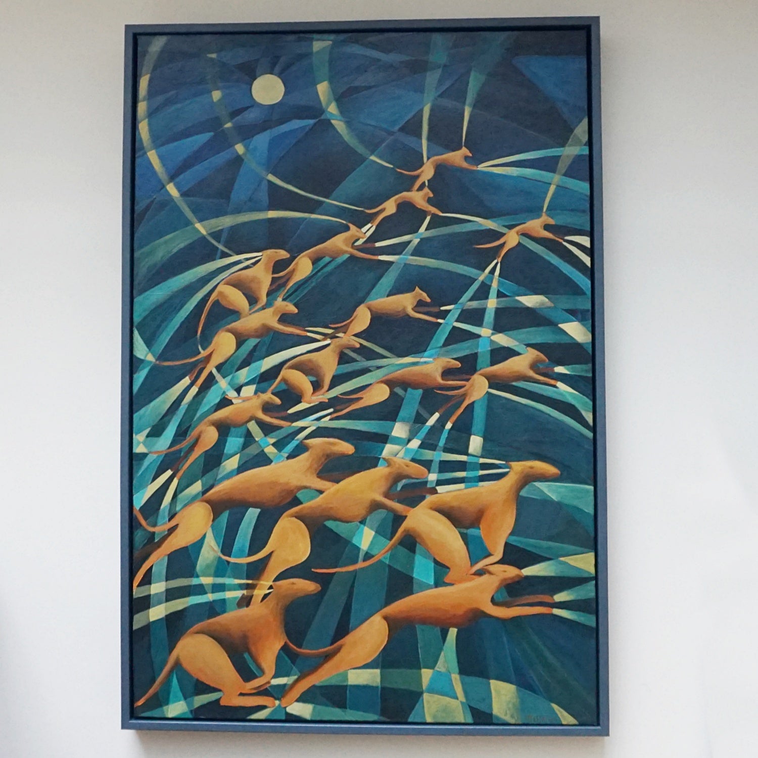 Contemporary Art Deco Style Oil on Canvas Painting of Dogs Running by Vera Jefferson - Jeroen Markies Art Deco