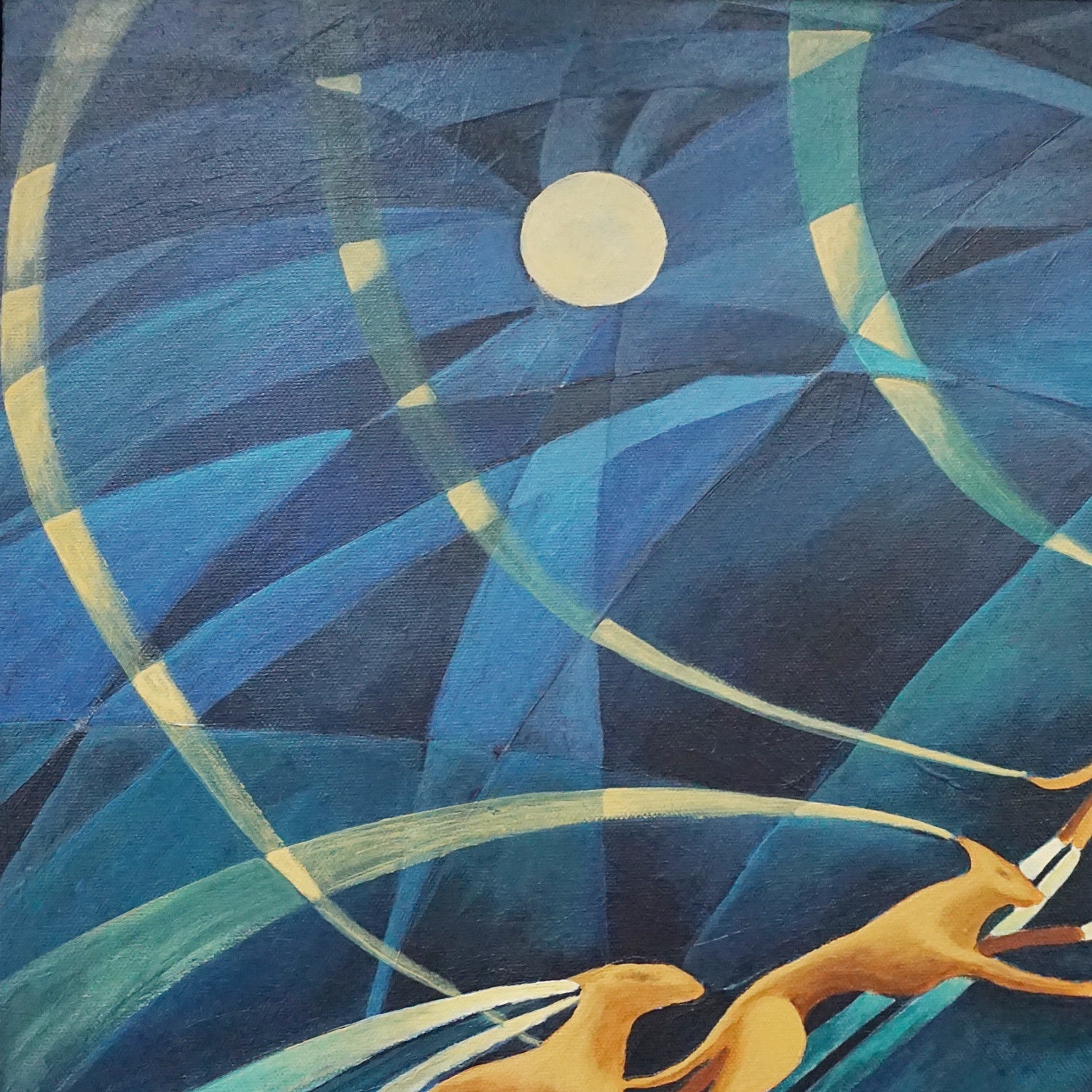 Contemporary Art Deco Style Oil on Canvas Painting of Dogs Running by Vera Jefferson - Jeroen Markies Art Deco