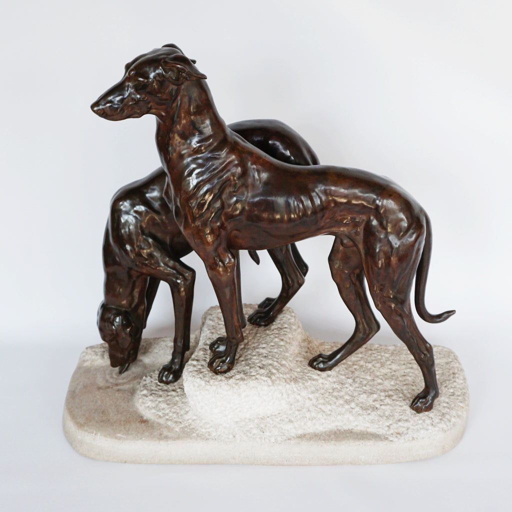 Jules-Edmund Masson French Art Deco Bronze Sculpture of two Greyhounds Jeroen Markies Art Deco