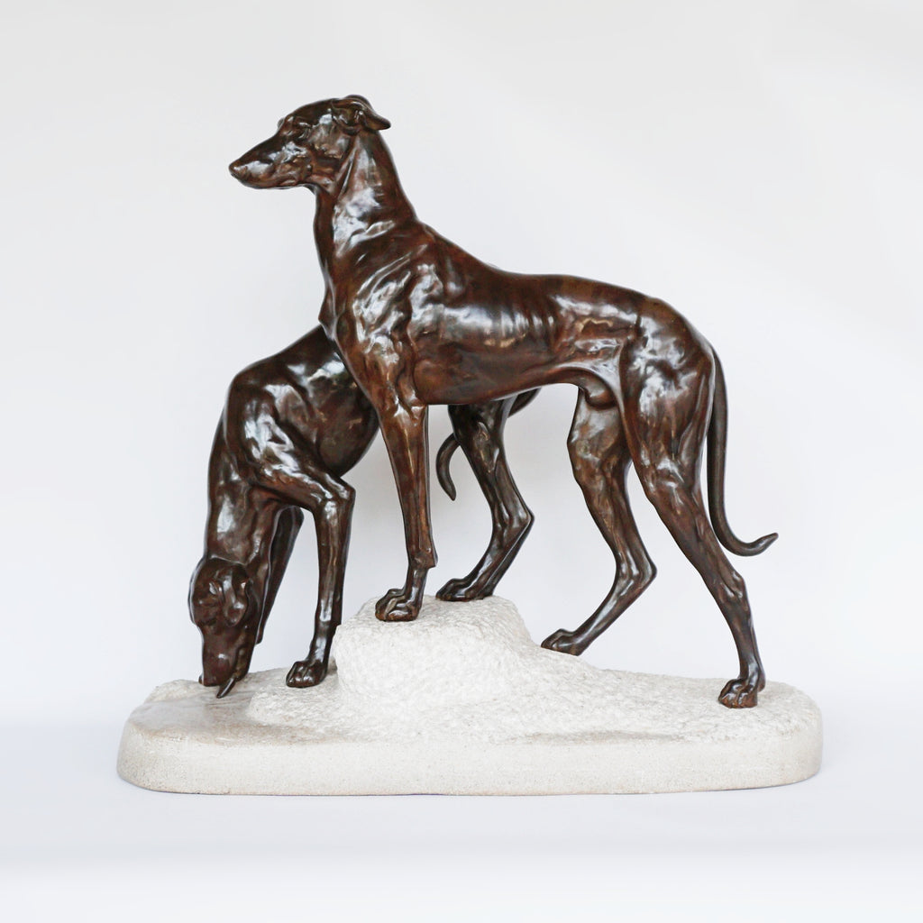 Jules-Edmund Masson French Art Deco Bronze Sculpture of two Greyhounds Jeroen Markies Art Deco