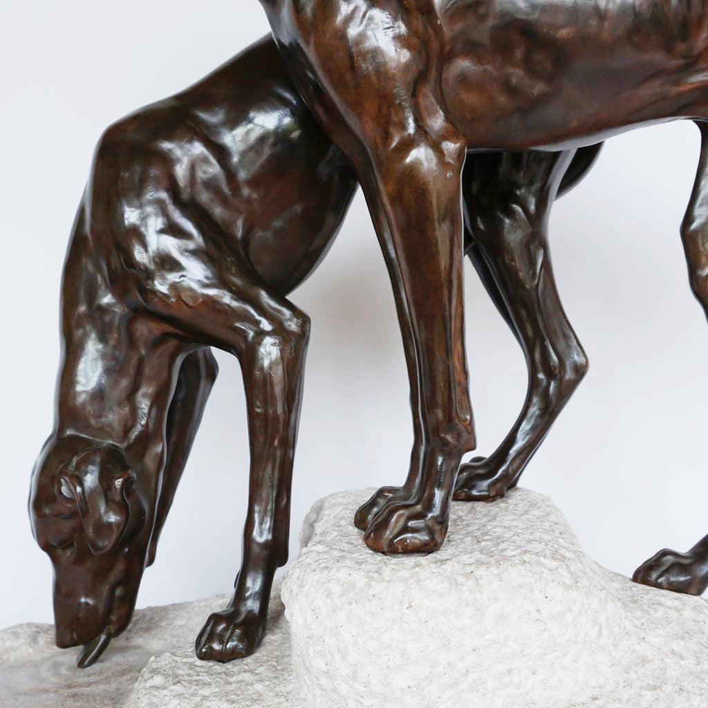 Jules-Edmund Masson French Art Deco Bronze Sculpture of two Greyhounds Jeroen Markies Art Deco