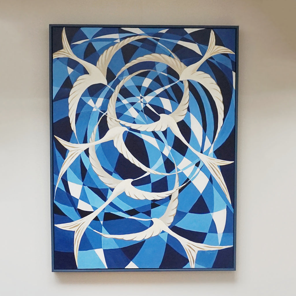 An Abstract Art Deco Style Painting by Vera Jefferson Oil on Canvas ' Swirling Swallows' - Jeroen Markies Art Deco